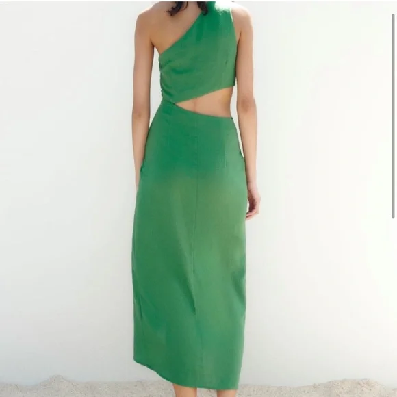 Zara Golden Appliqué Cut Out Asymmetrical Dress size S - Picture 3 of 9